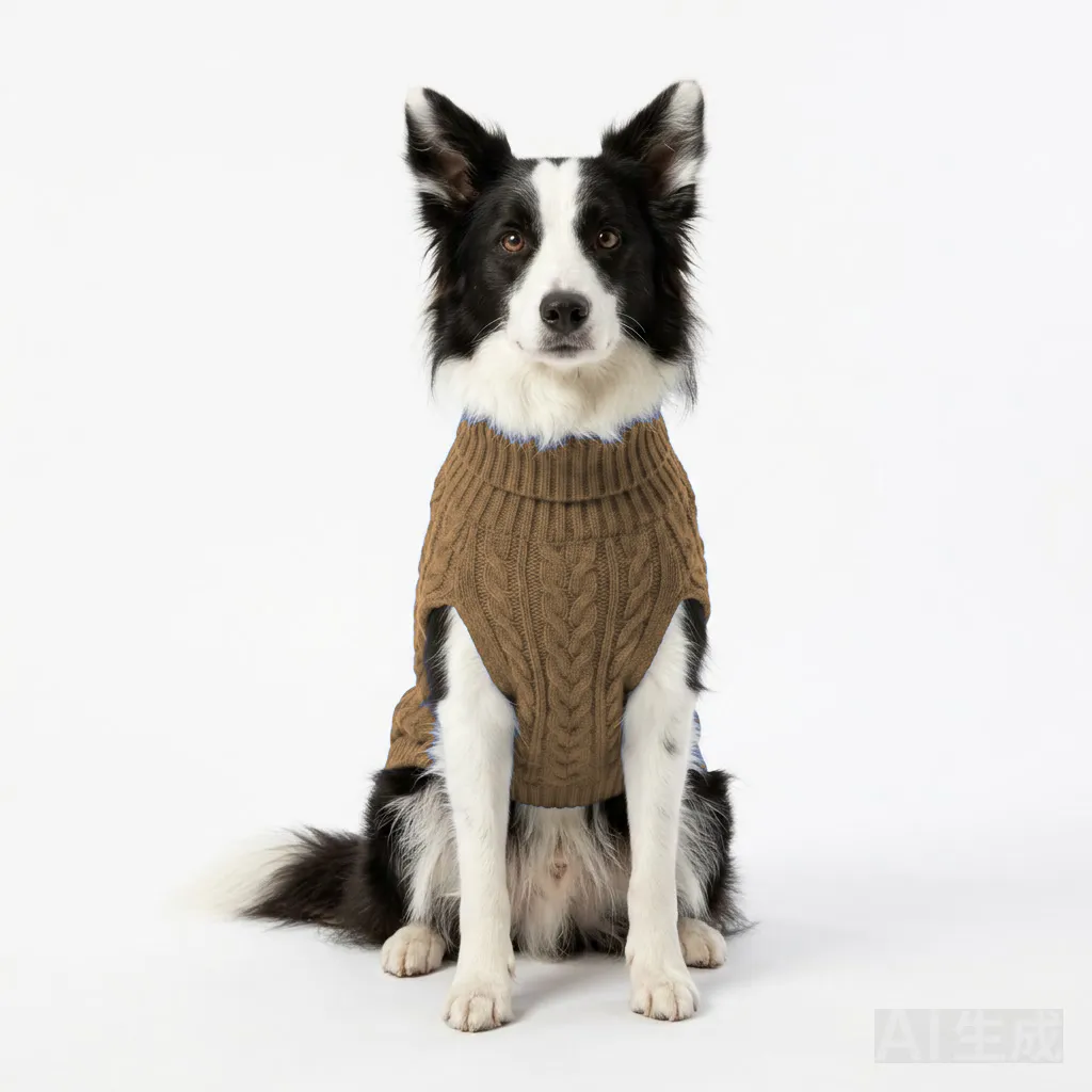 Camel Dog Cable Knit Sweater worn by a dog — fit reference