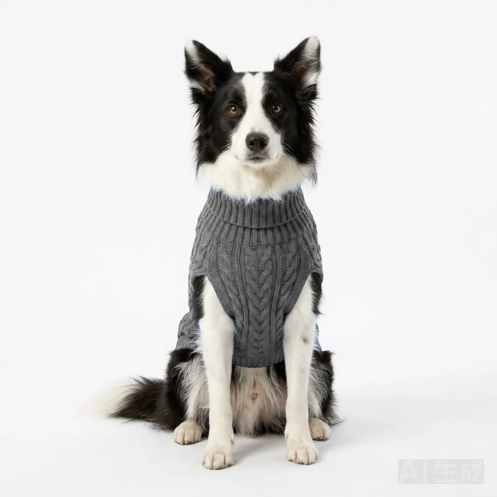 Charcoal Grey Dog Cable Knit Sweater worn by a dog — fit reference