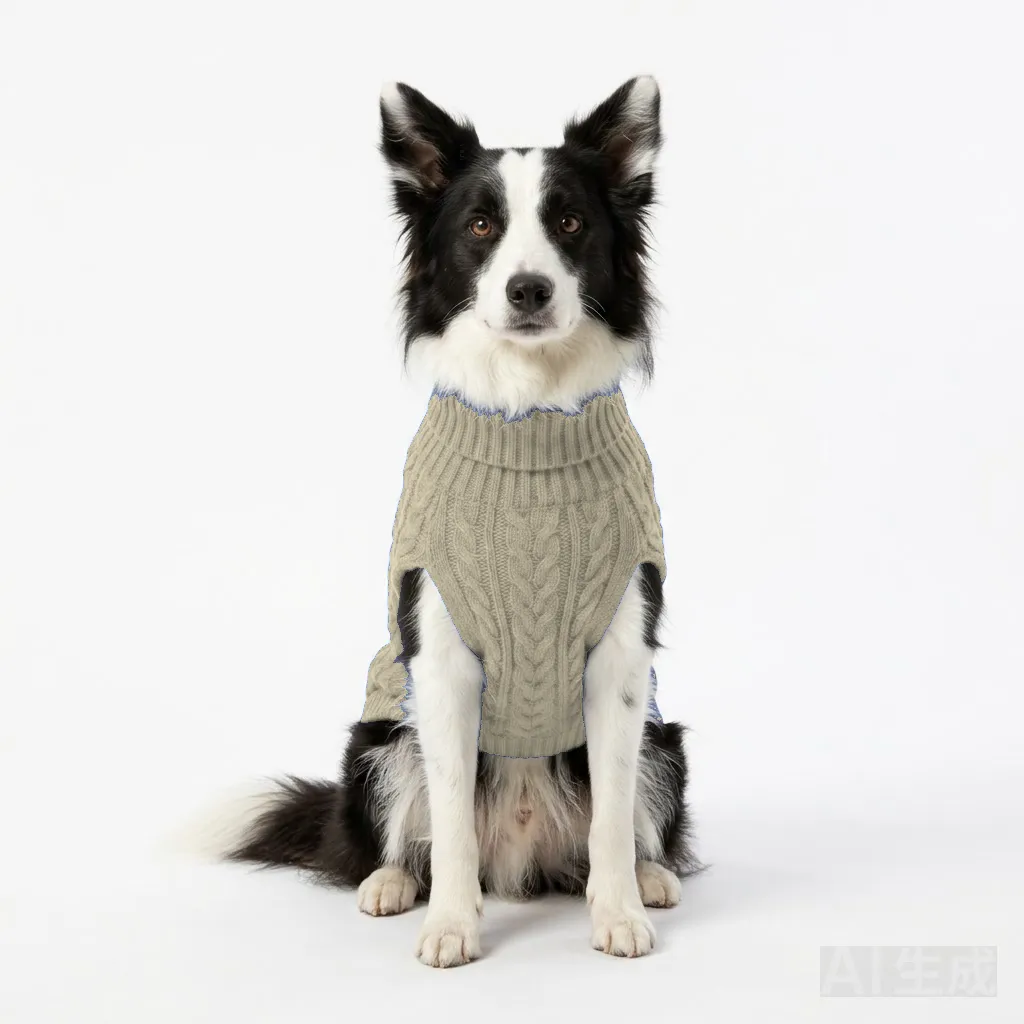 Cream Dog Cable Knit Sweater worn by a dog — fit reference