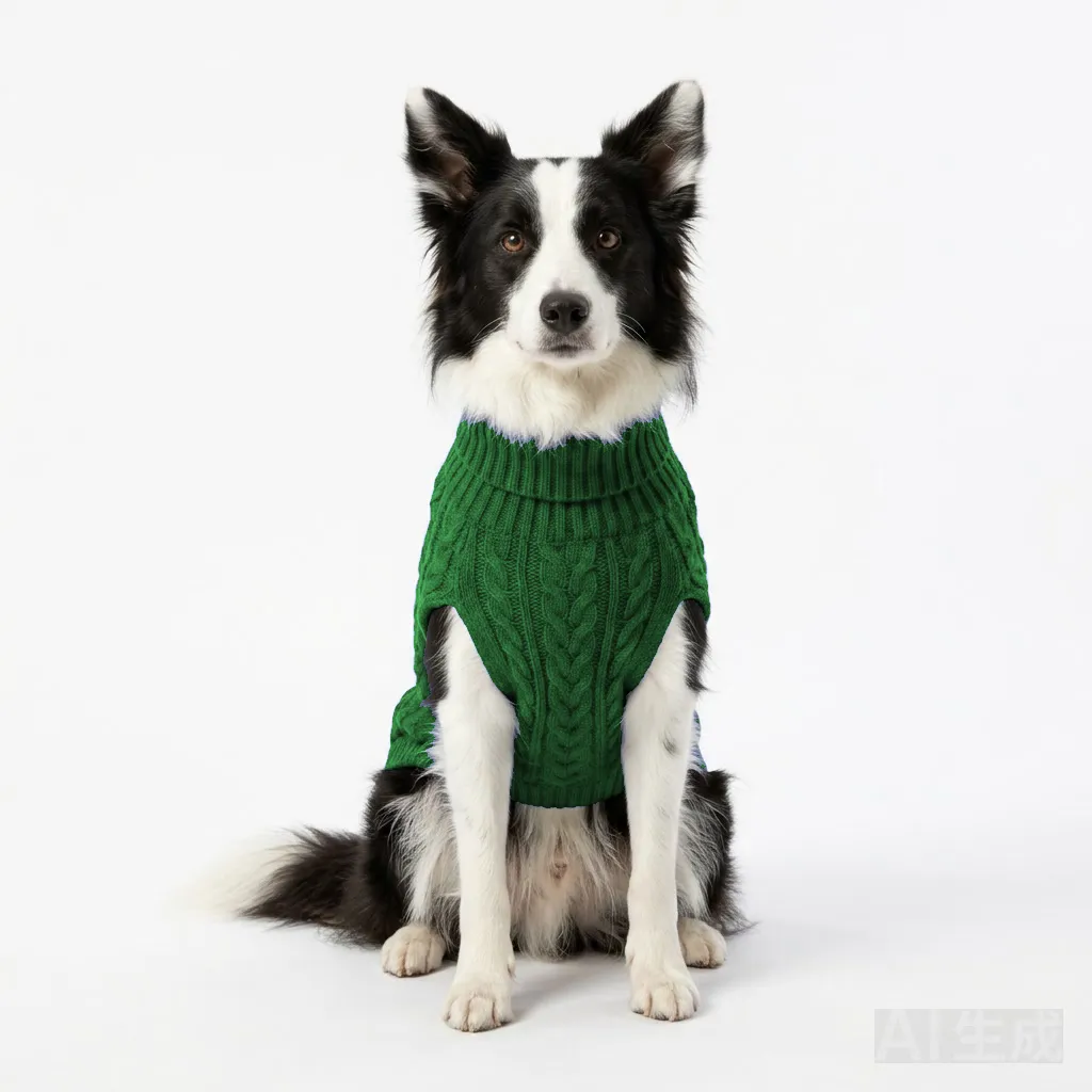 Forest Green Dog Cable Knit Sweater worn by a dog — fit reference