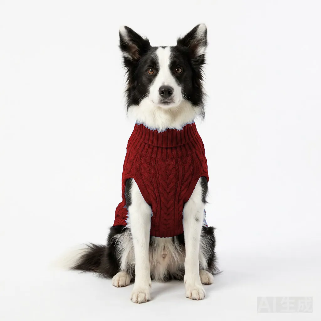Red Dog Cable Knit Sweater worn by a dog — fit reference
