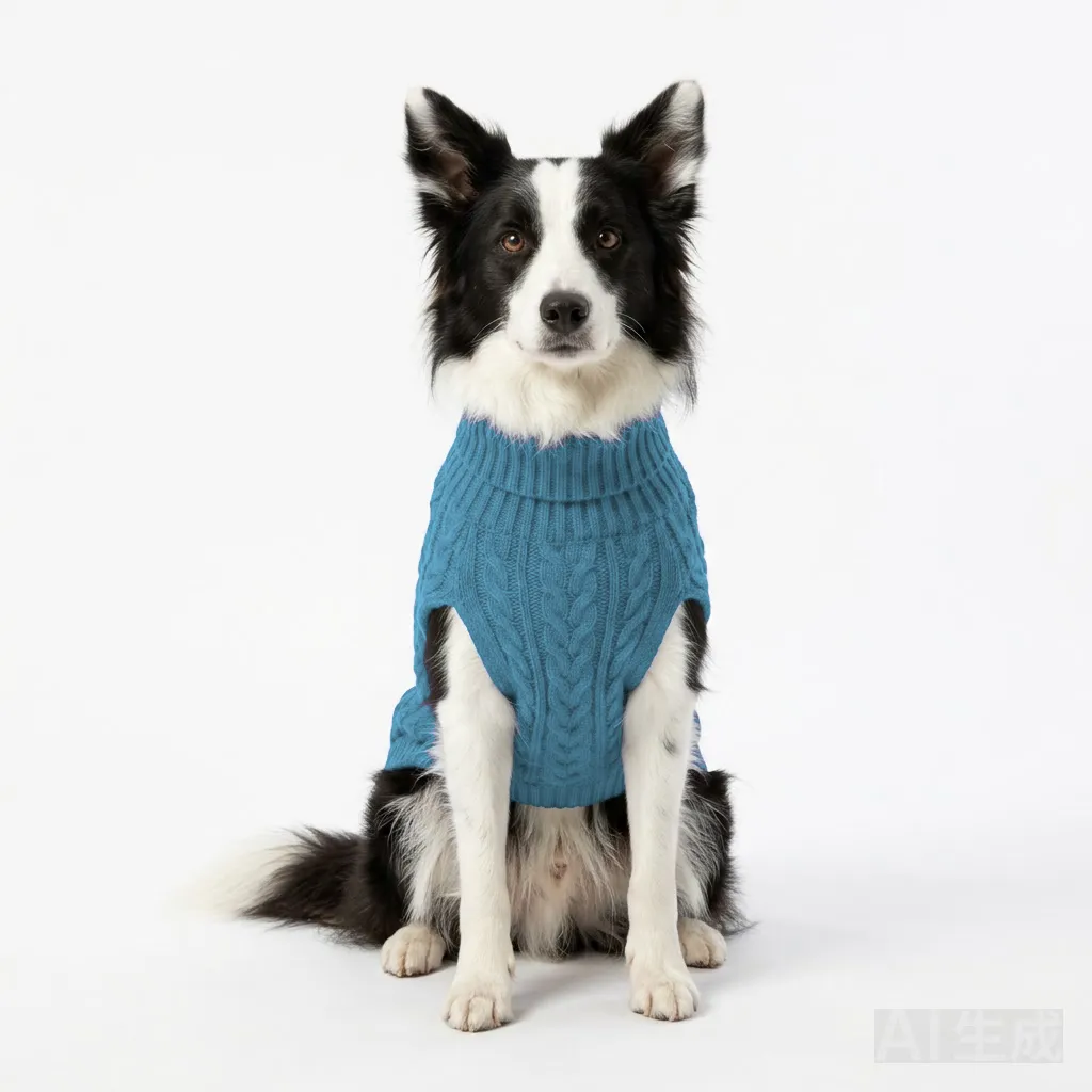 Sky Blue Dog Cable Knit Sweater worn by a dog — fit reference