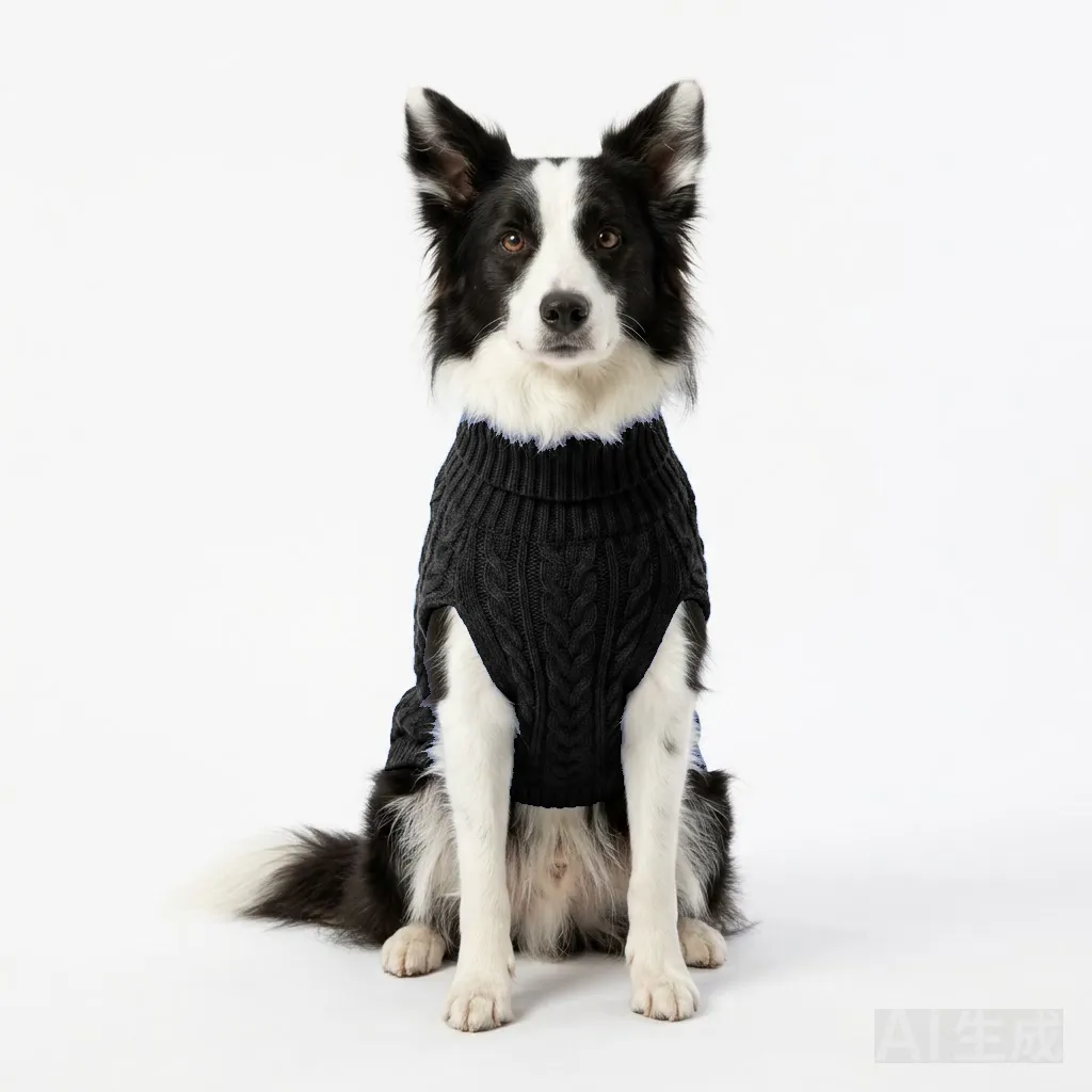 Black Dog Cable Turtleneck Knit worn by a dog — fit reference