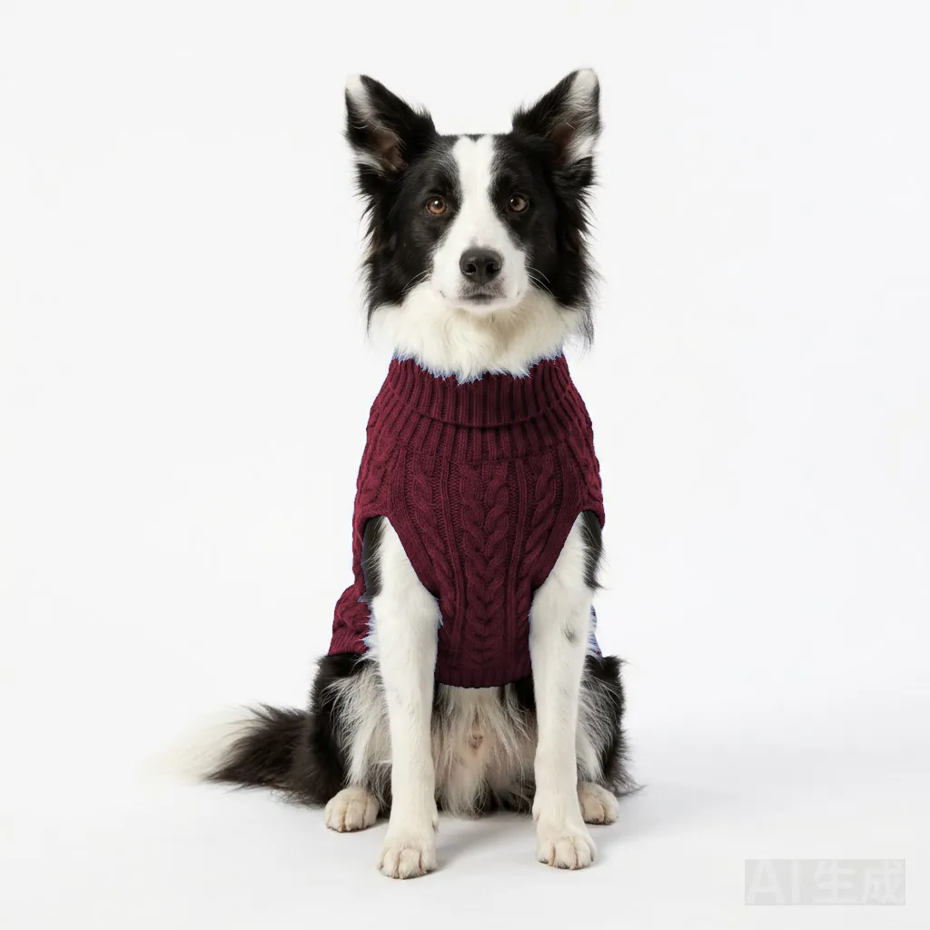 Burgundy Dog Cable Turtleneck Knit worn by a dog — fit reference