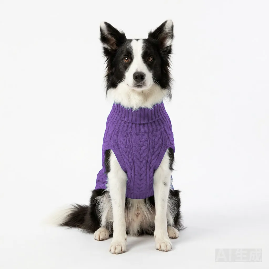 Lavender Dog Cable Turtleneck Knit worn by a dog — fit reference