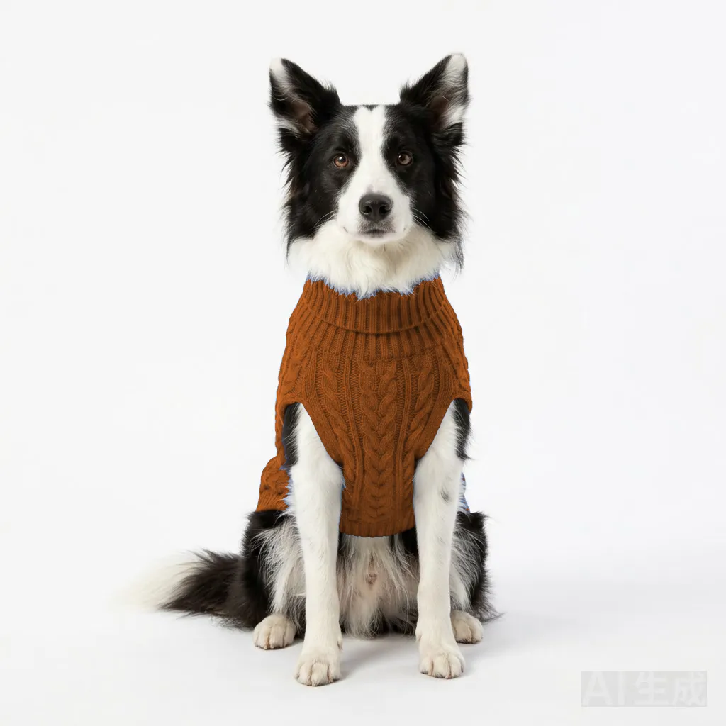 Orange Dog Cable Turtleneck Knit worn by a dog — fit reference
