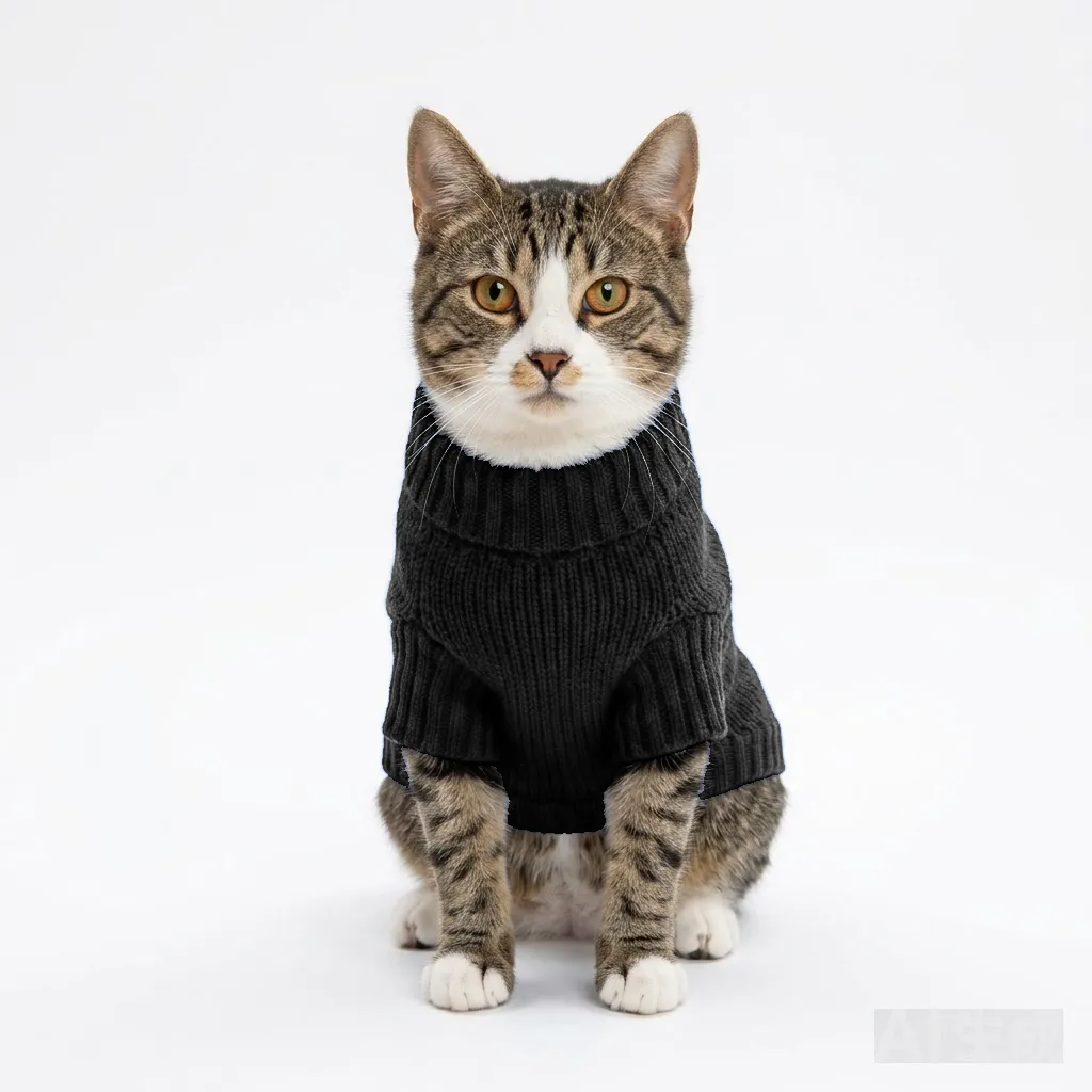 Black Cat Knit Sweater worn by a dog — fit reference