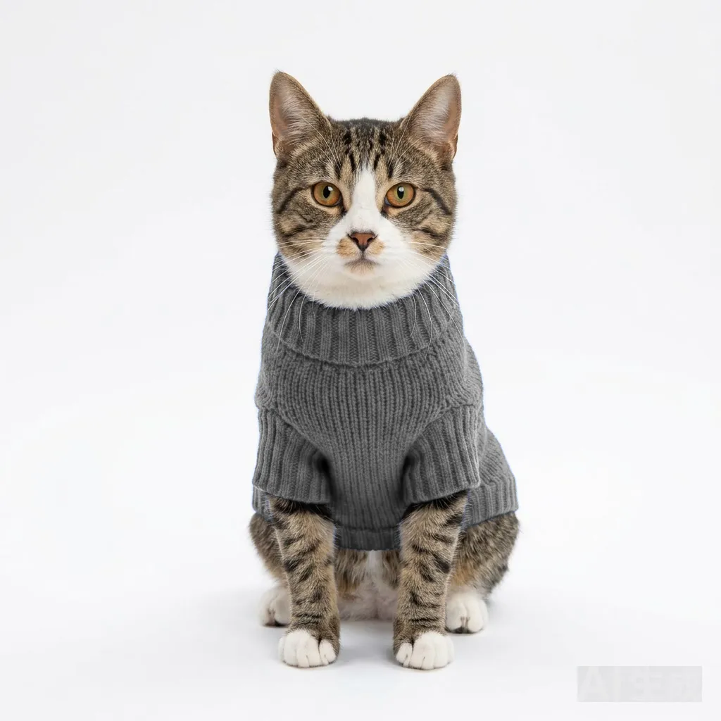 Charcoal Grey Cat Knit Sweater worn by a dog — fit reference