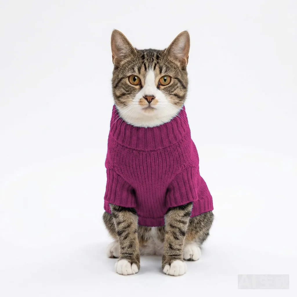 Hot Pink Cat Knit Sweater worn by a dog — fit reference