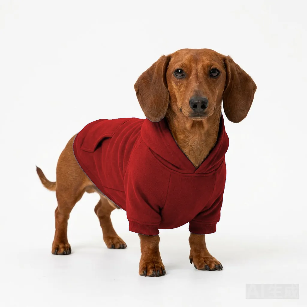 Red Dog Cotton Hoodie worn by a dog — fit reference