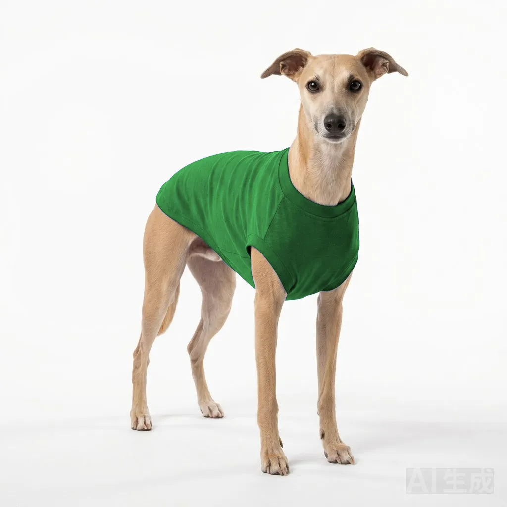 Forest Green Dog Cotton T-Shirt worn by a dog — fit reference