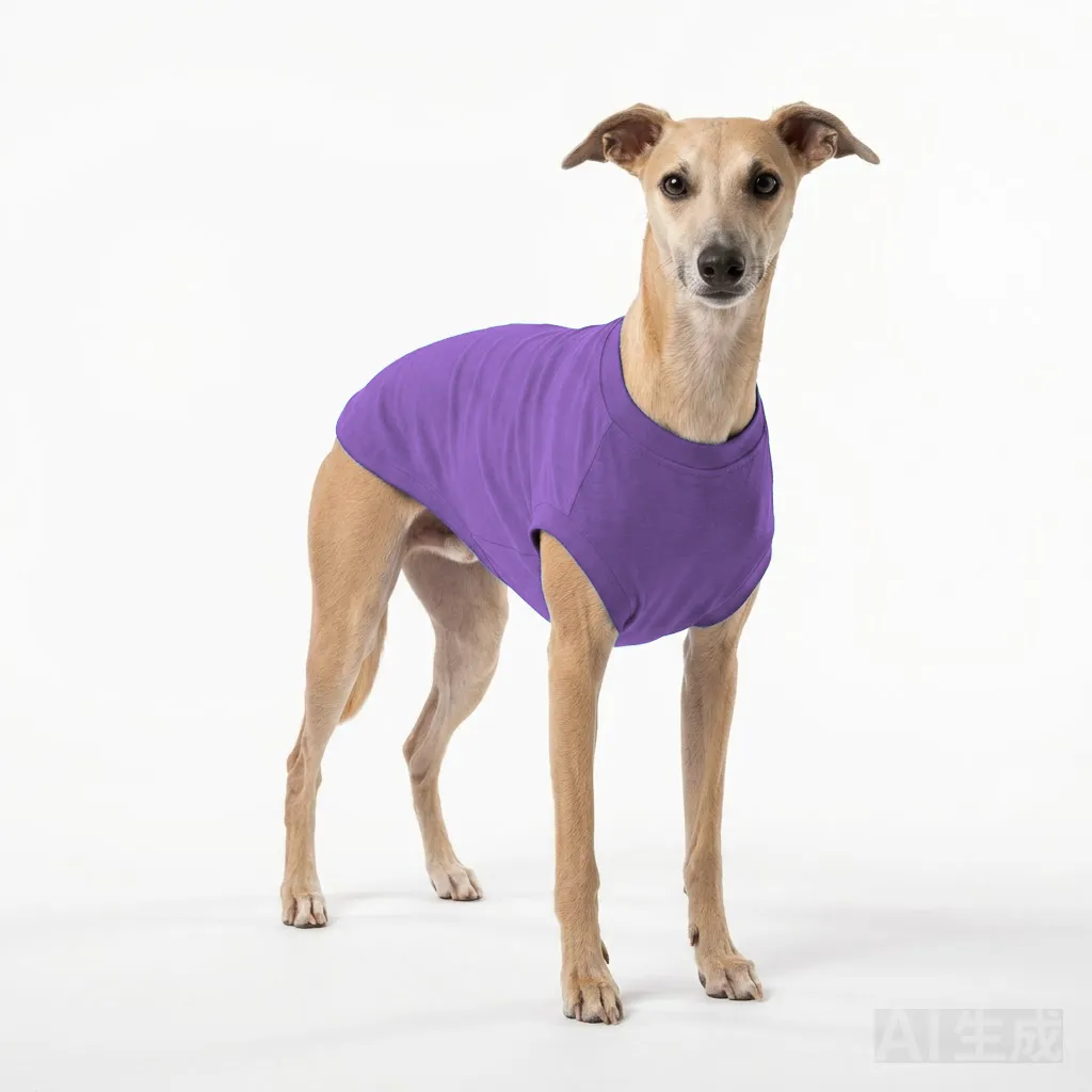 Lavender Dog Cotton T-Shirt worn by a dog — fit reference