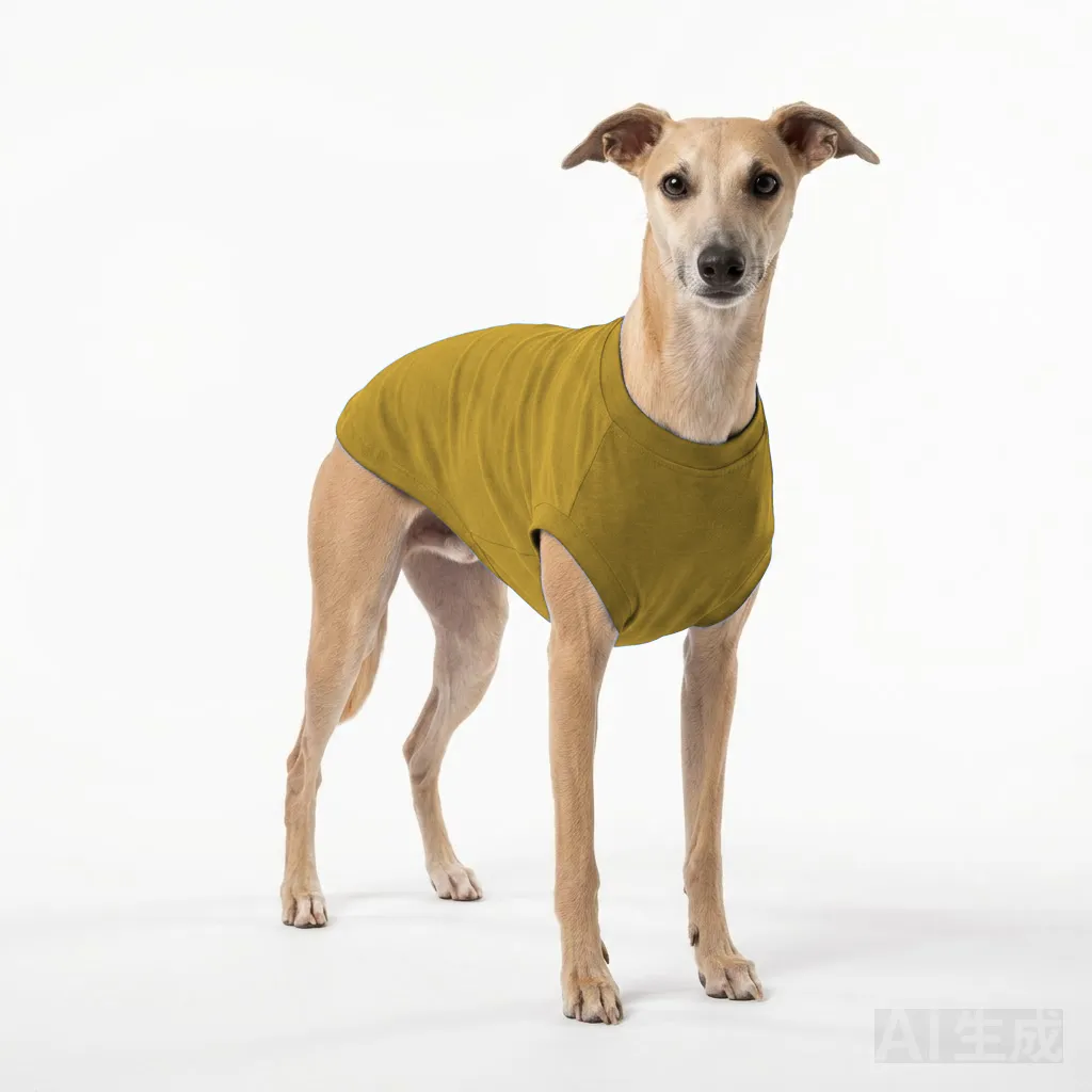 Mustard Dog Cotton T-Shirt worn by a dog — fit reference