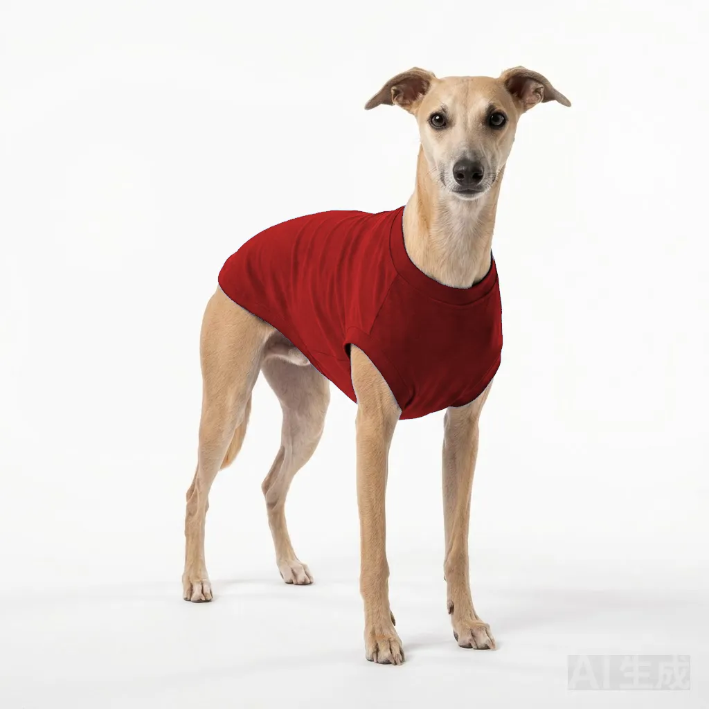 Red Dog Cotton T-Shirt worn by a dog — fit reference