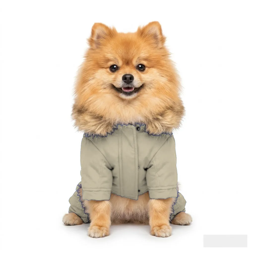 Cream Dog Fur-Collar Quilted Coat worn by a dog — fit reference
