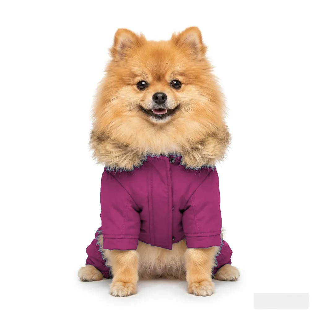 Hot Pink Dog Fur-Collar Quilted Coat worn by a dog — fit reference
