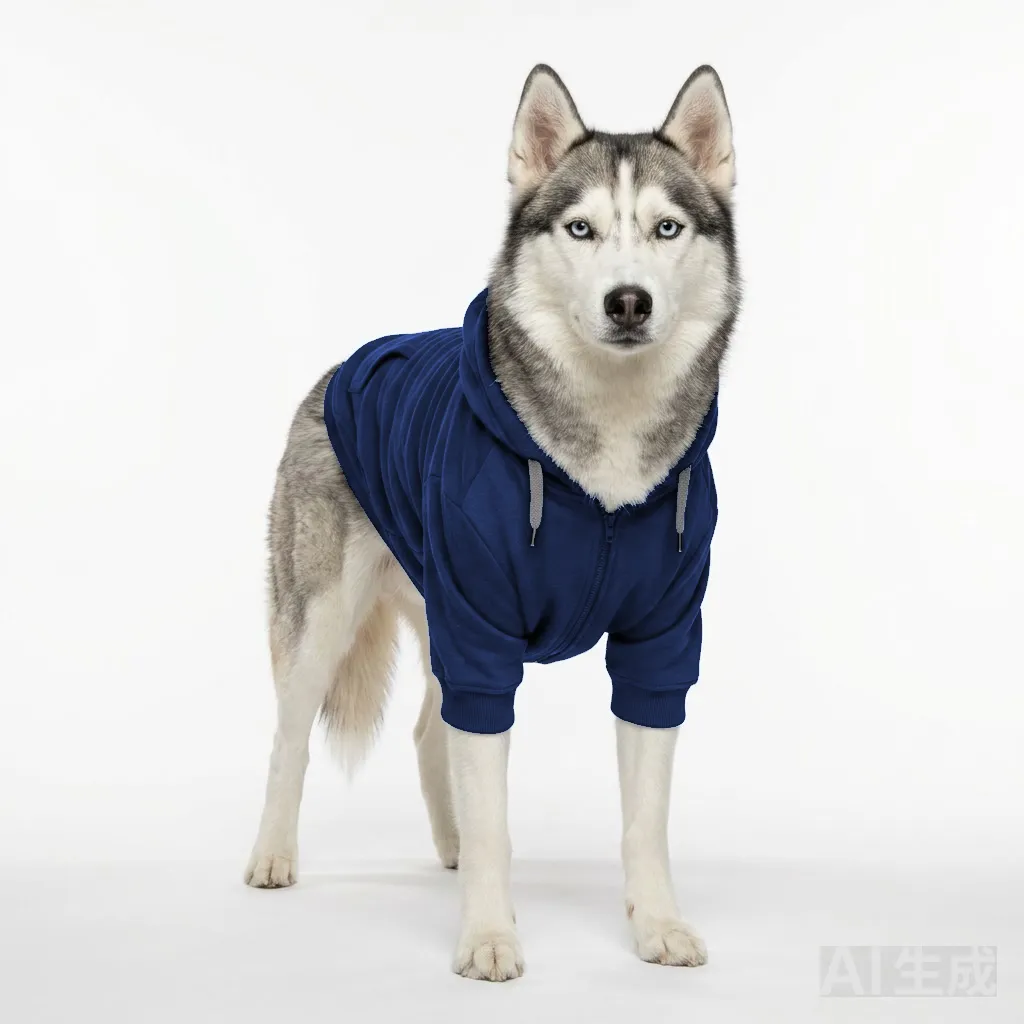 Navy Dog Half-Zip Fleece worn by a dog — fit reference