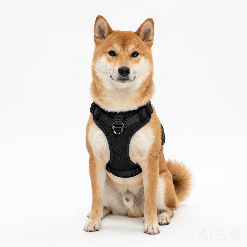 Black Dog Step-In Harness Vest worn by a dog — fit reference