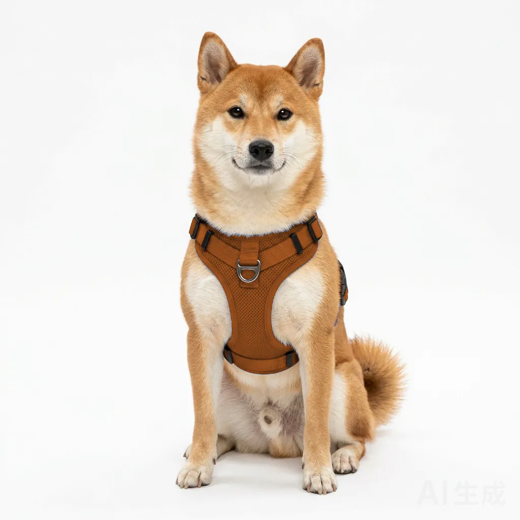 Orange Dog Step-In Harness Vest worn by a dog — fit reference