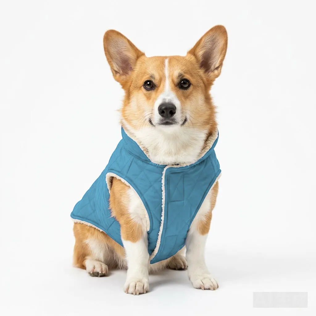 Sky Blue Dog High-Vis Reflective Vest worn by a dog — fit reference