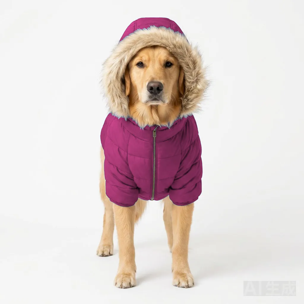 Hot Pink Dog Hooded Puffer Parka worn by a dog — fit reference