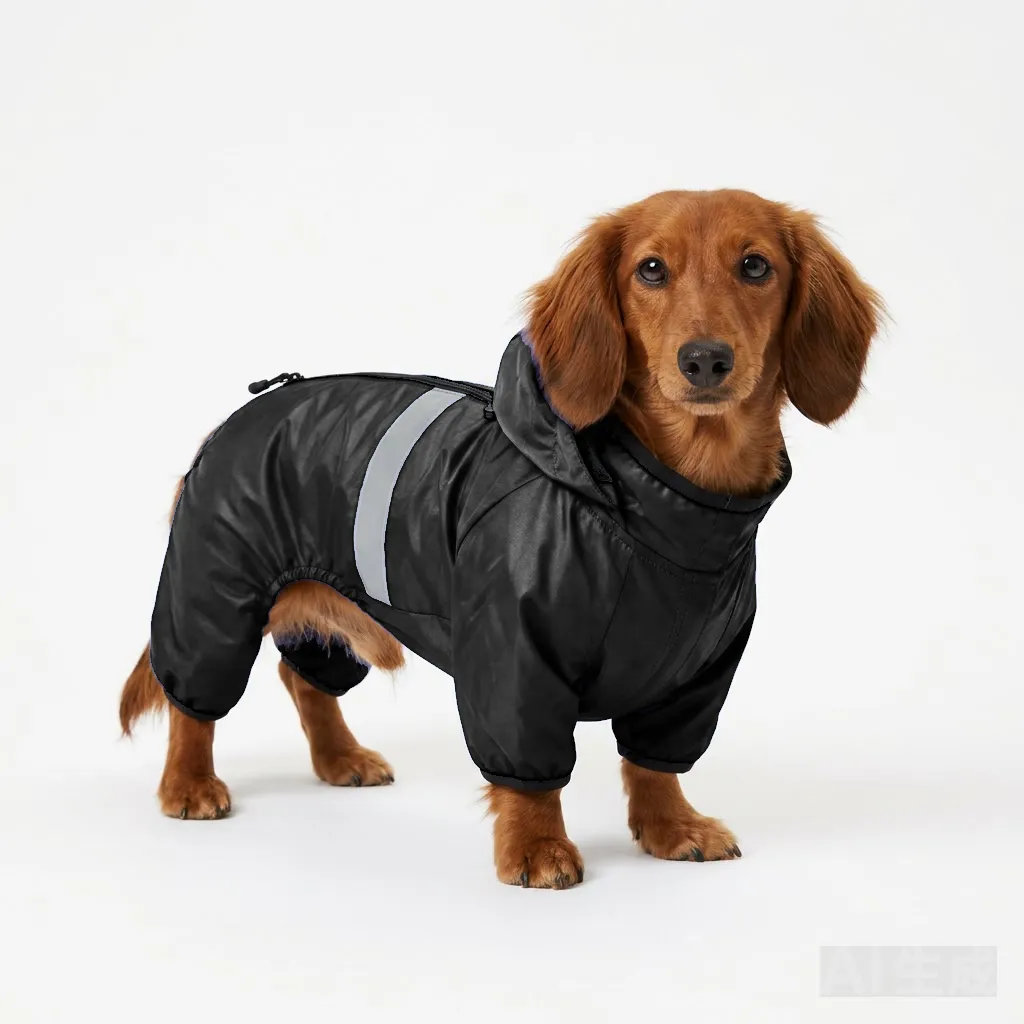 Black Dog LED Light-Up Rain Jacket worn by a dog — fit reference
