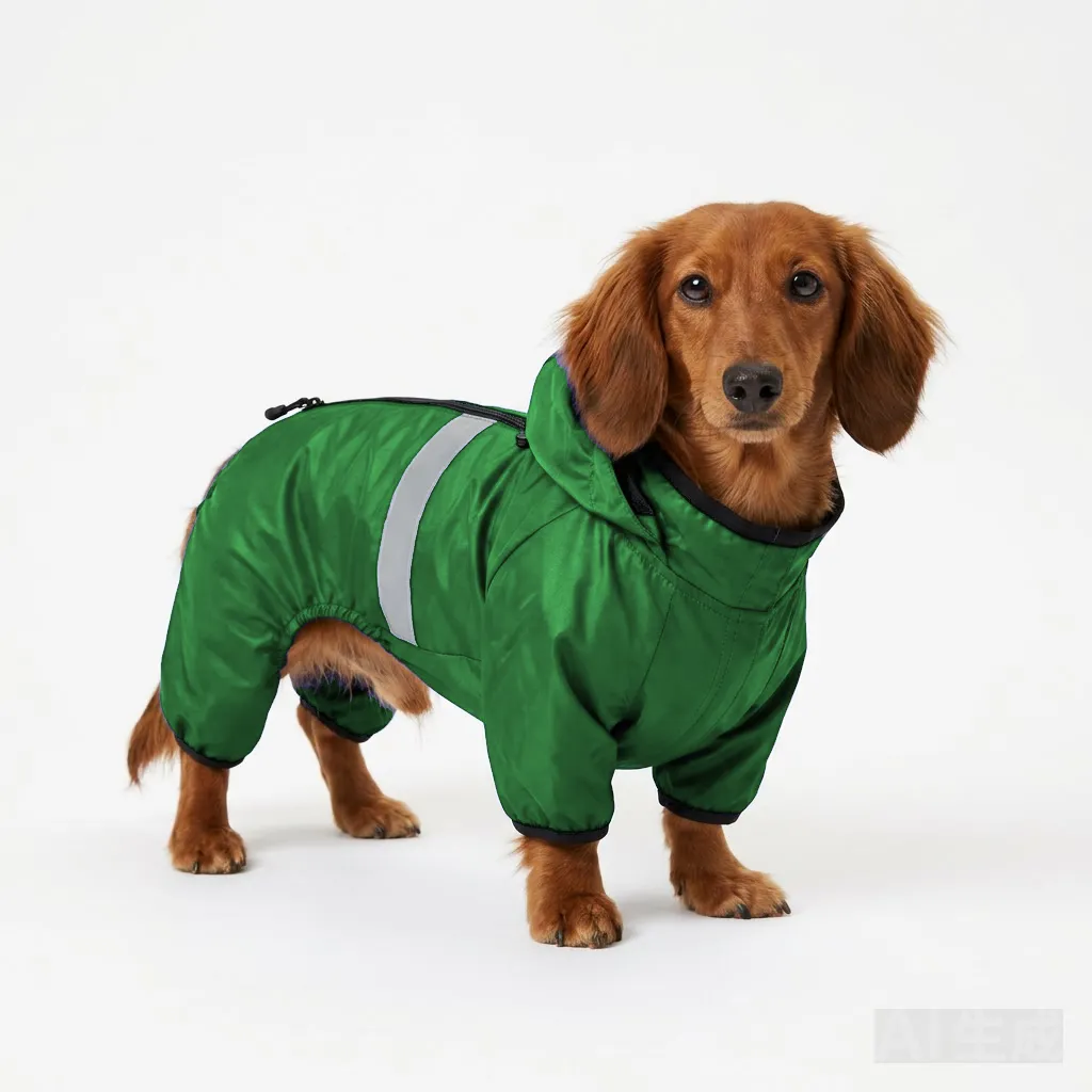 Forest Green Dog LED Light-Up Rain Jacket worn by a dog — fit reference