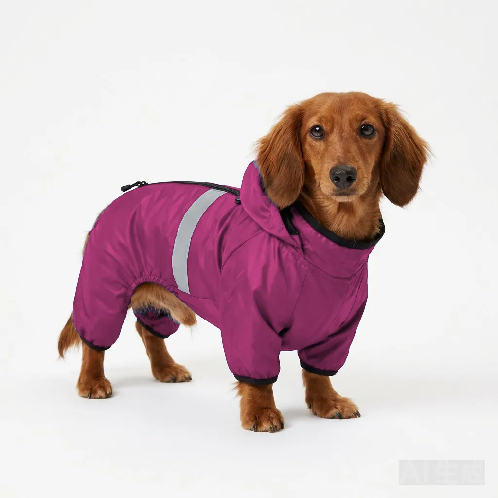 Hot Pink Dog LED Light-Up Rain Jacket worn by a dog — fit reference