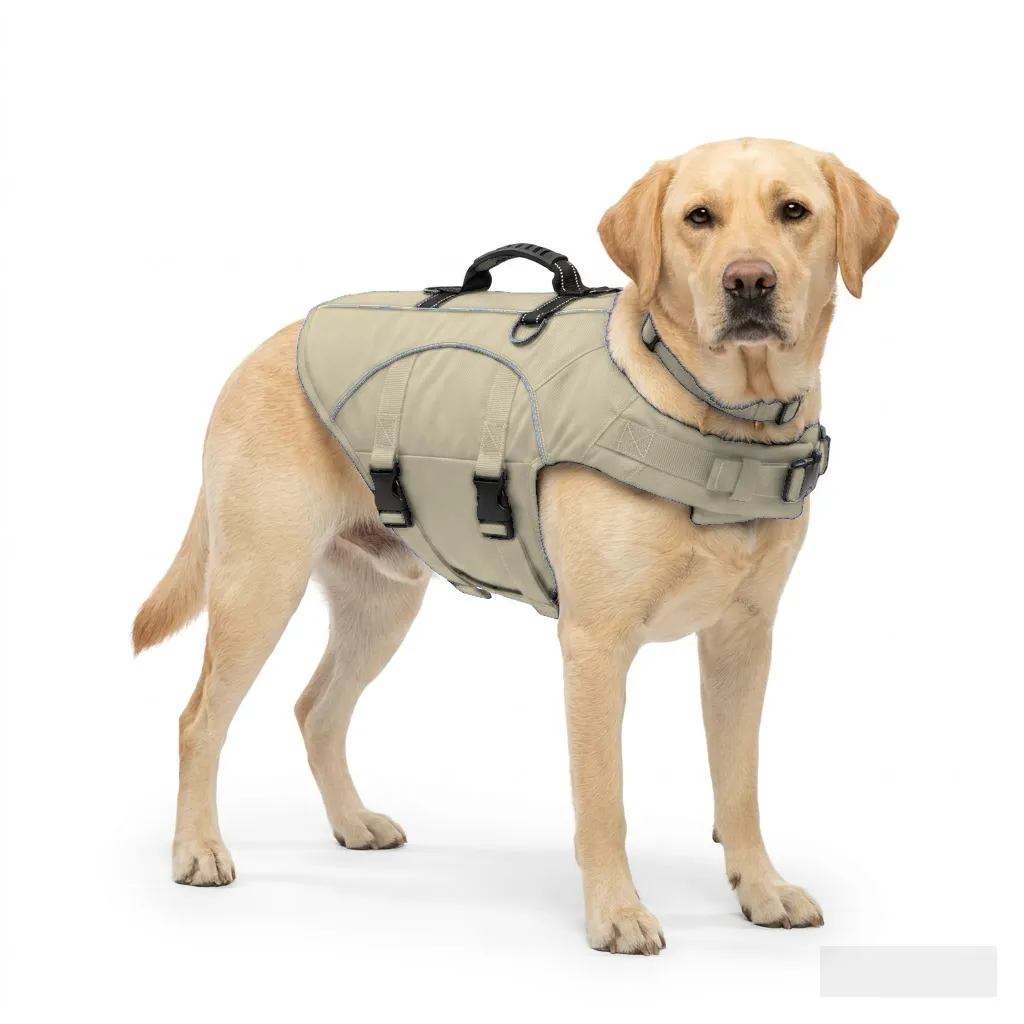 Cream Dog Life Jacket Vest worn by a dog — fit reference