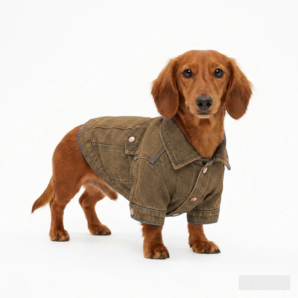 Camel Dog Oxford Button-Up Shirt worn by a dog — fit reference