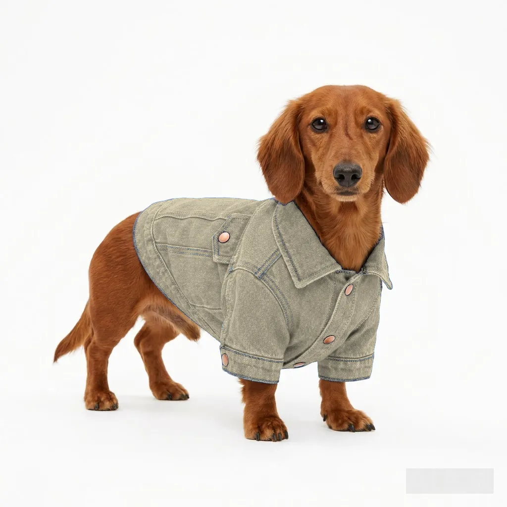 Cream Dog Oxford Button-Up Shirt worn by a dog — fit reference