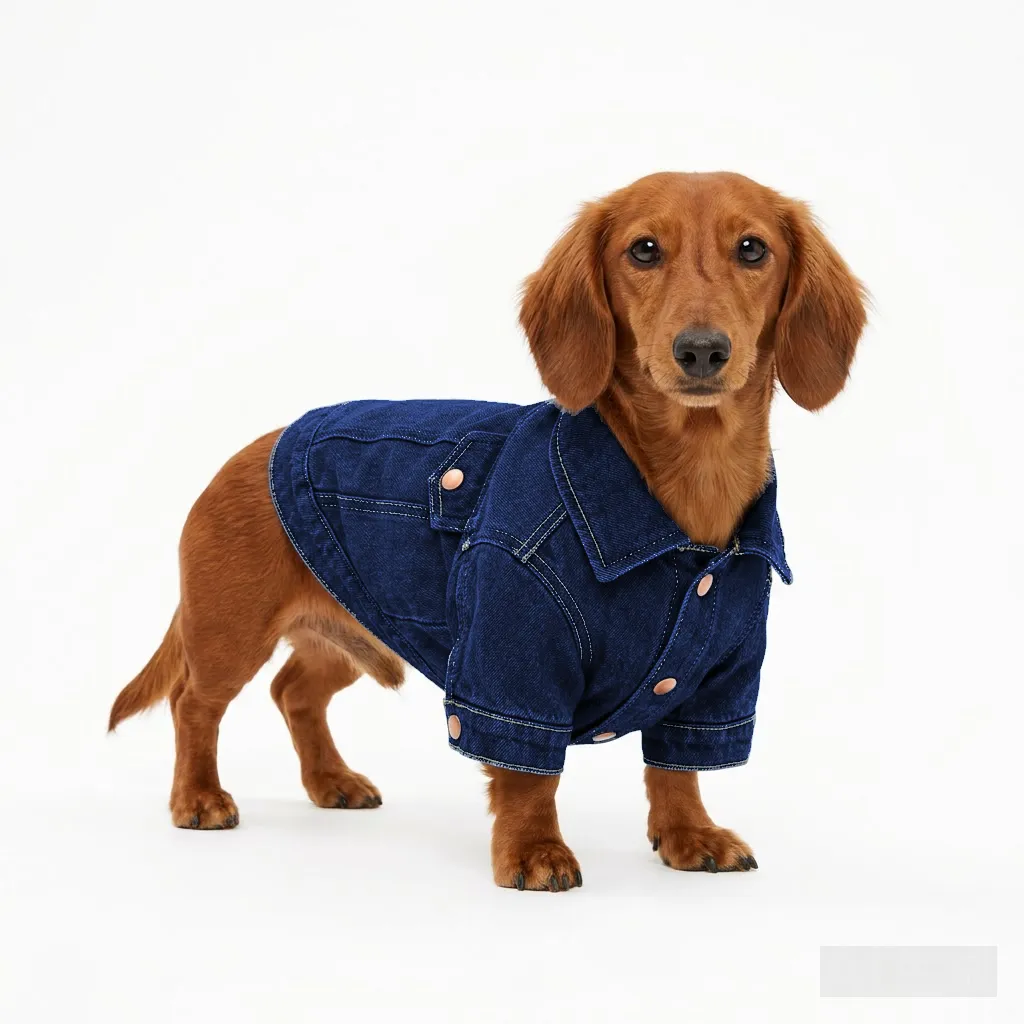 Navy Dog Oxford Button-Up Shirt worn by a dog — fit reference