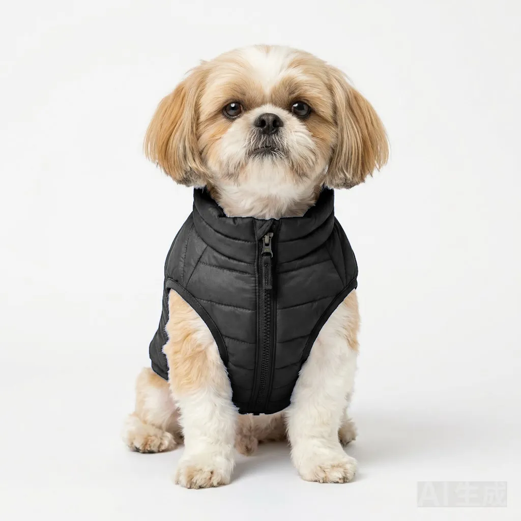 Black Dog Quilted Barn Coat worn by a dog — fit reference