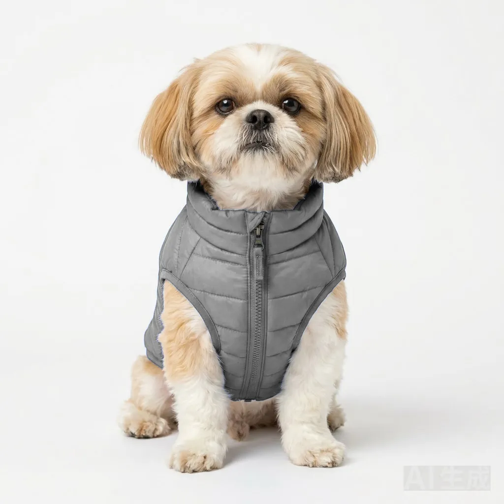 Charcoal Grey Dog Quilted Barn Coat worn by a dog — fit reference