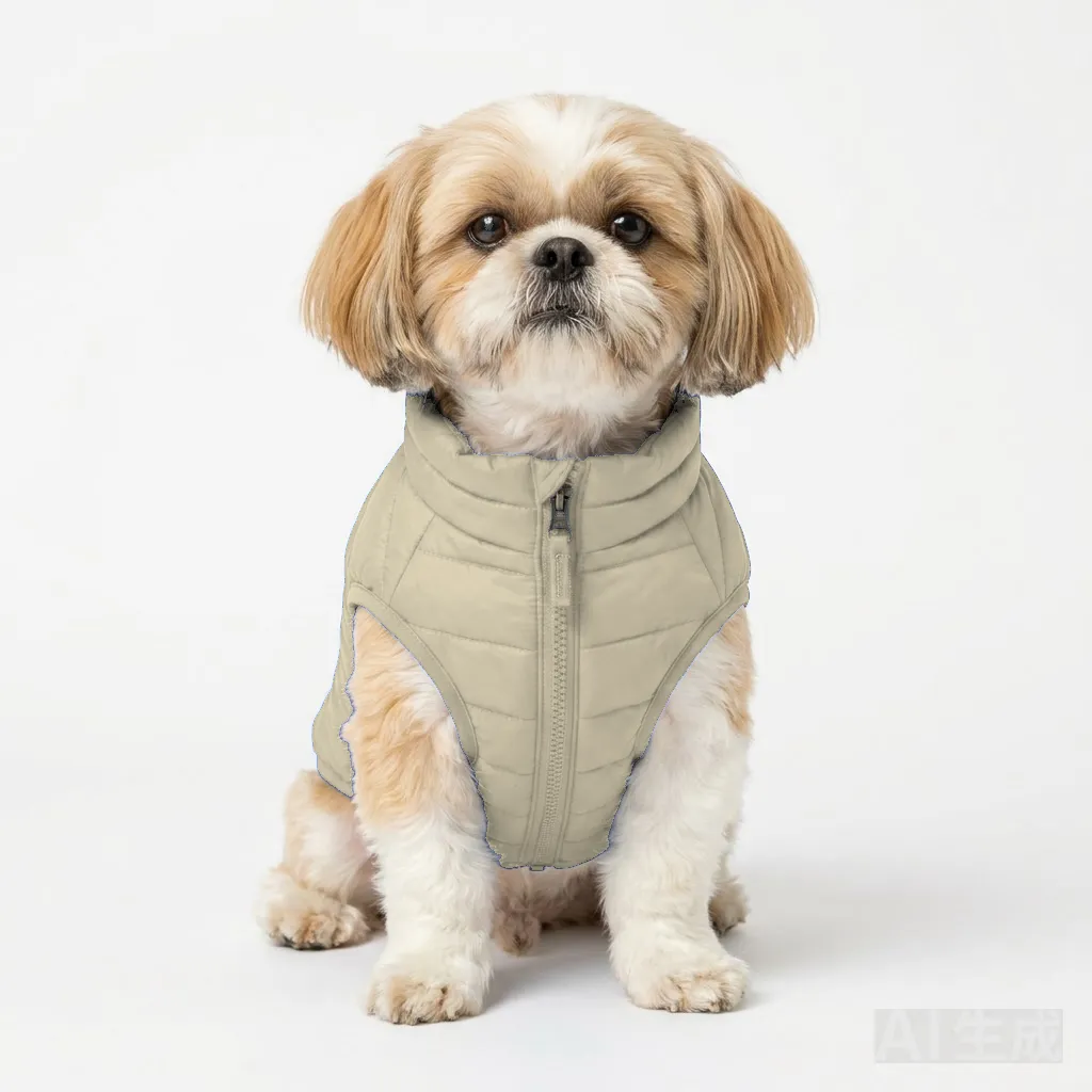 Cream Dog Quilted Barn Coat worn by a dog — fit reference