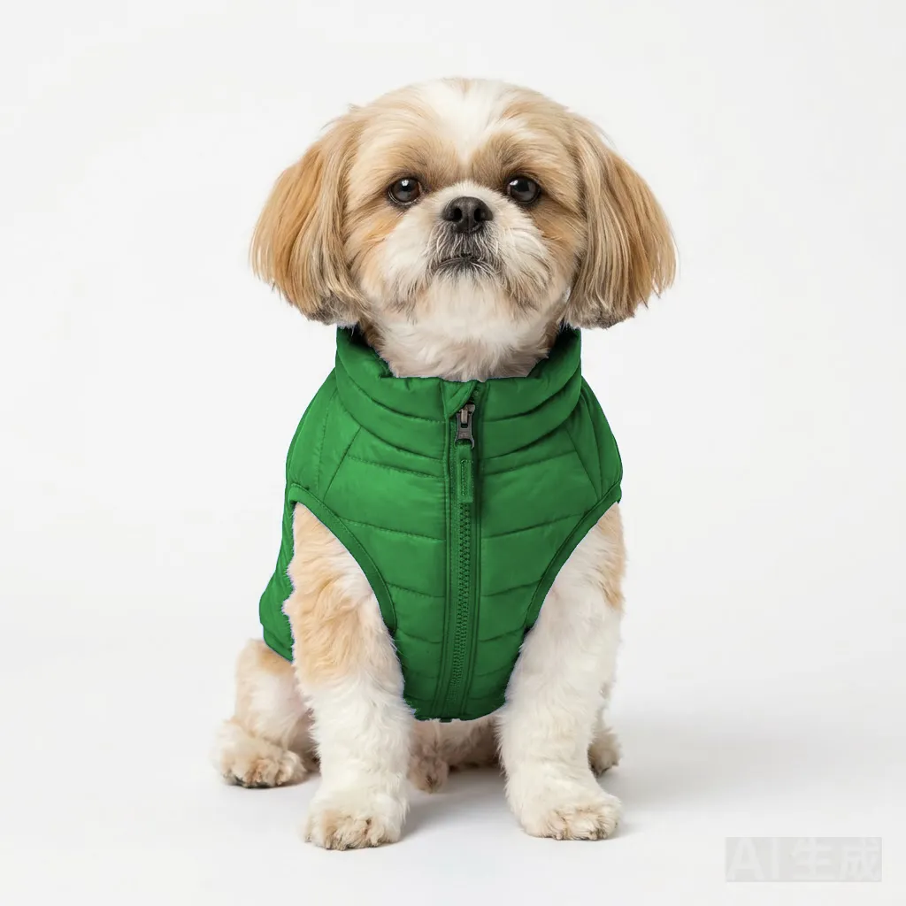 Forest Green Dog Quilted Barn Coat worn by a dog — fit reference