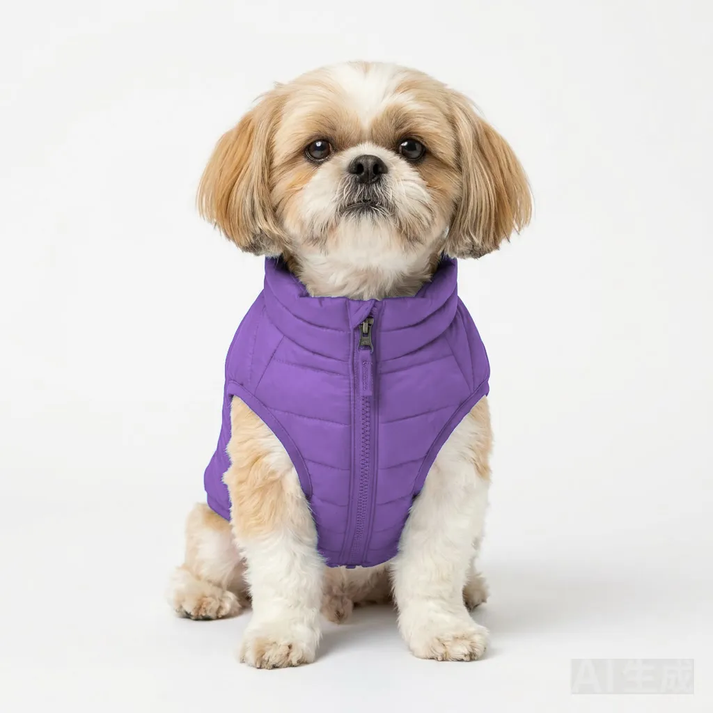 Lavender Dog Quilted Barn Coat worn by a dog — fit reference