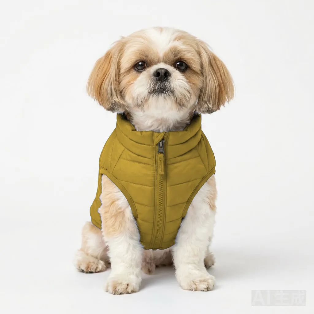 Mustard Dog Quilted Barn Coat worn by a dog — fit reference