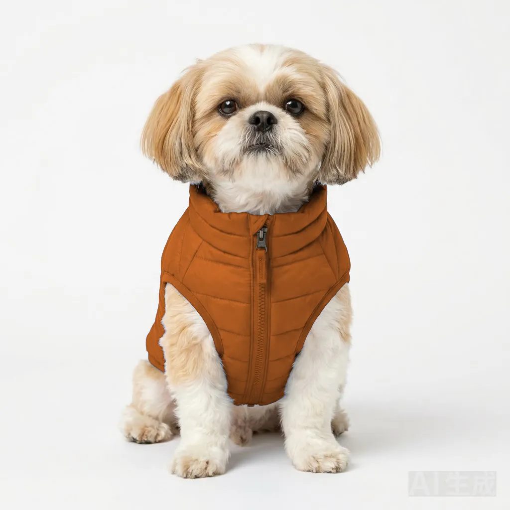 Orange Dog Quilted Barn Coat worn by a dog — fit reference