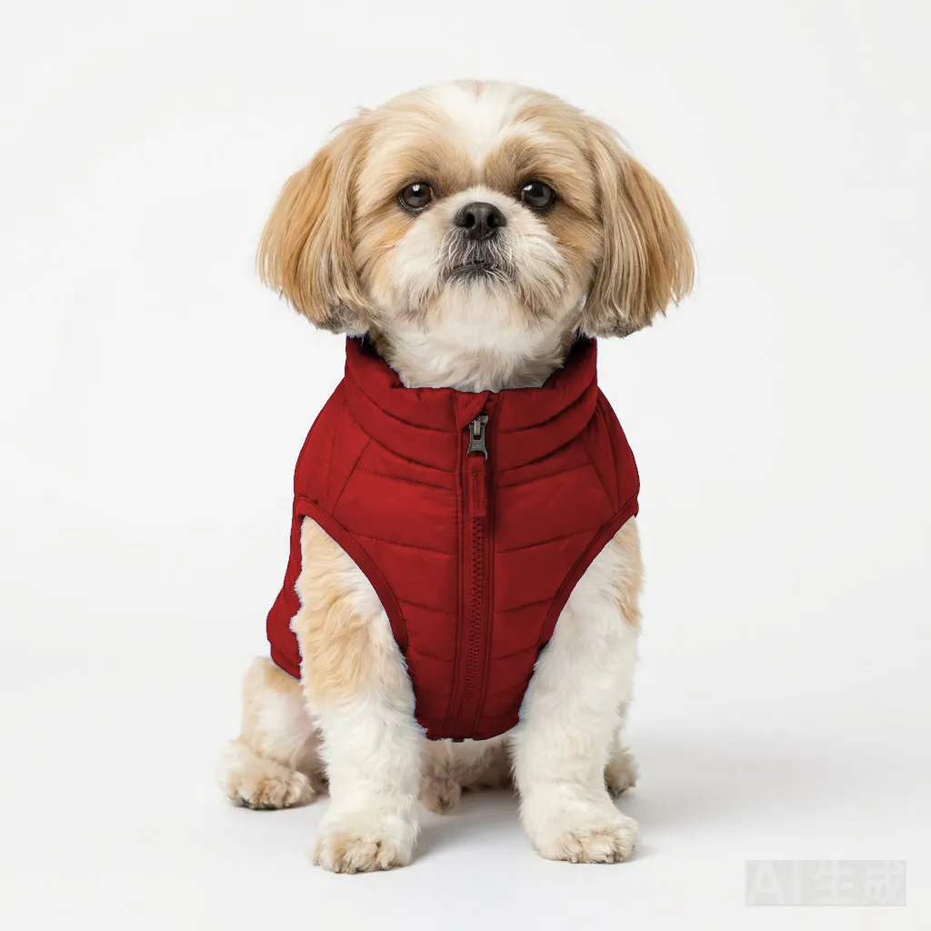 Red Dog Quilted Barn Coat worn by a dog — fit reference