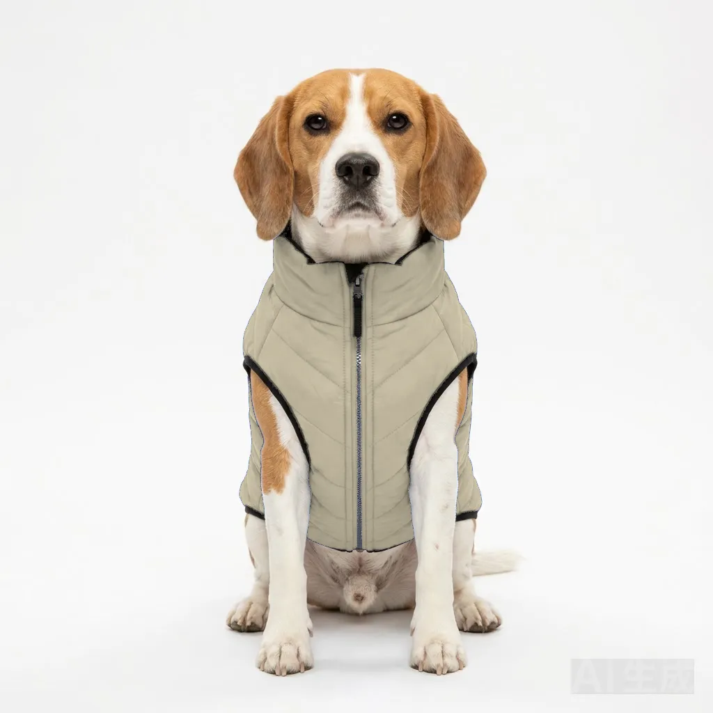 Cream Dog Quilted Puffer Jacket worn by a dog — fit reference