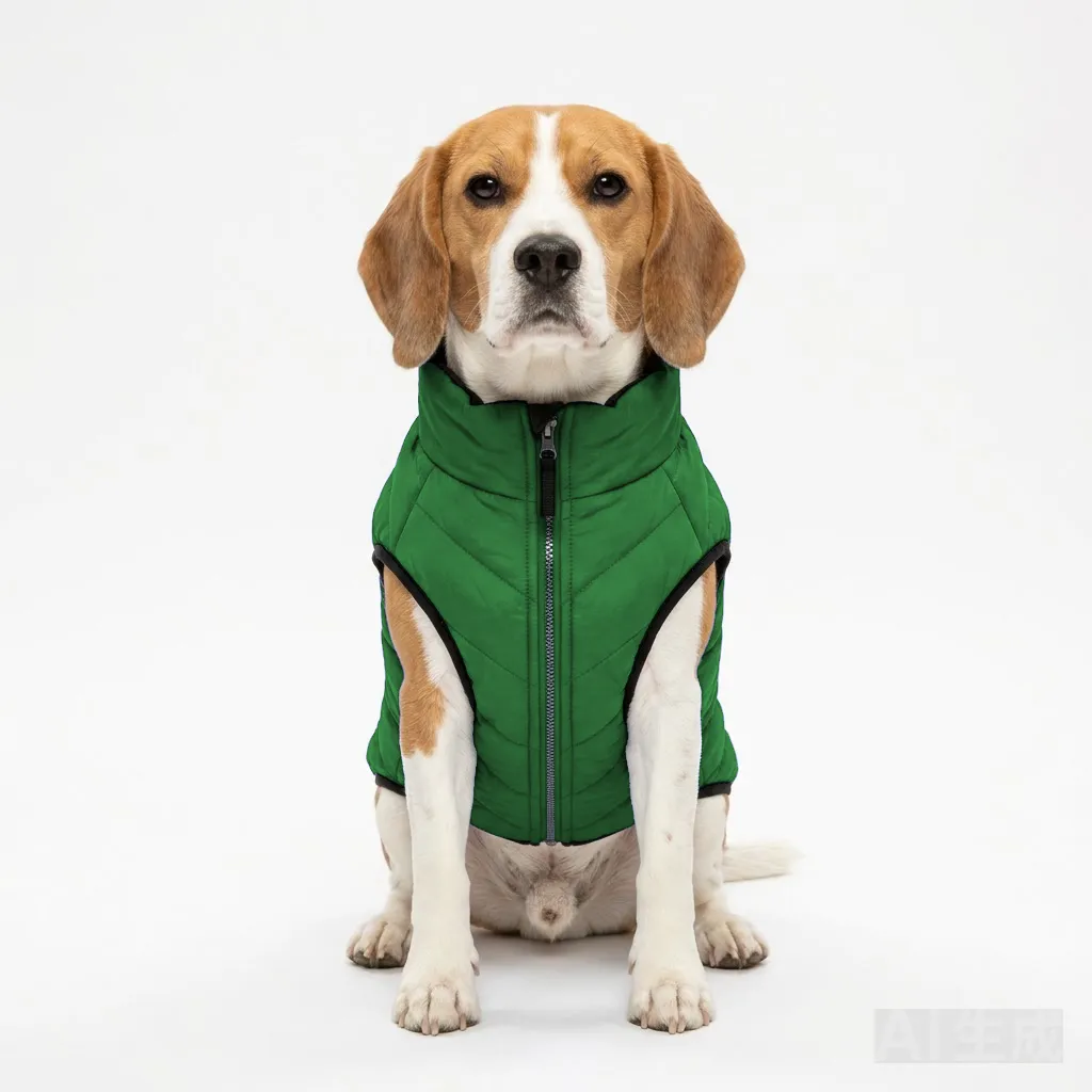 Forest Green Dog Quilted Puffer Jacket worn by a dog — fit reference