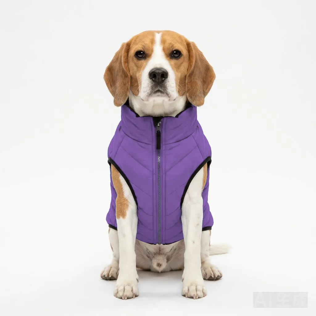 Lavender Dog Quilted Puffer Jacket worn by a dog — fit reference