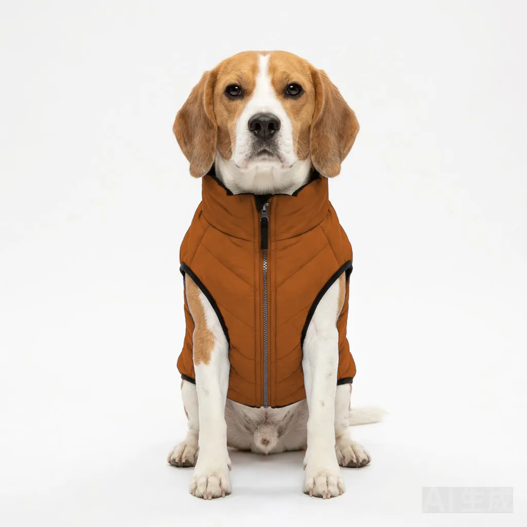 Orange Dog Quilted Puffer Jacket worn by a dog — fit reference