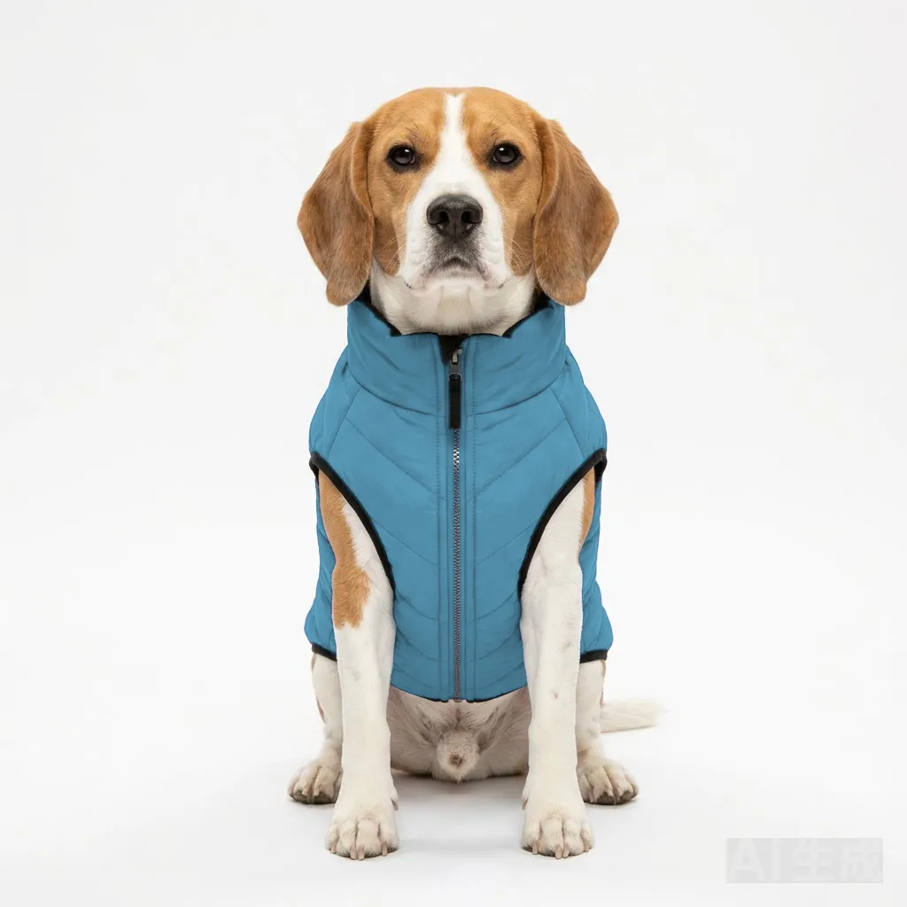 Sky Blue Dog Quilted Puffer Jacket worn by a dog — fit reference