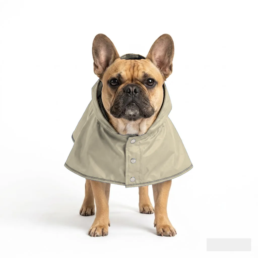 Cream Dog Rain Poncho worn by a dog — fit reference