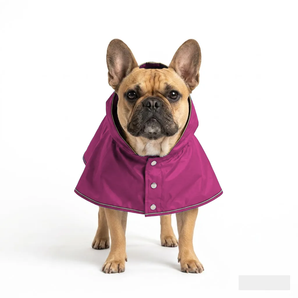 Hot Pink Dog Rain Poncho worn by a dog — fit reference