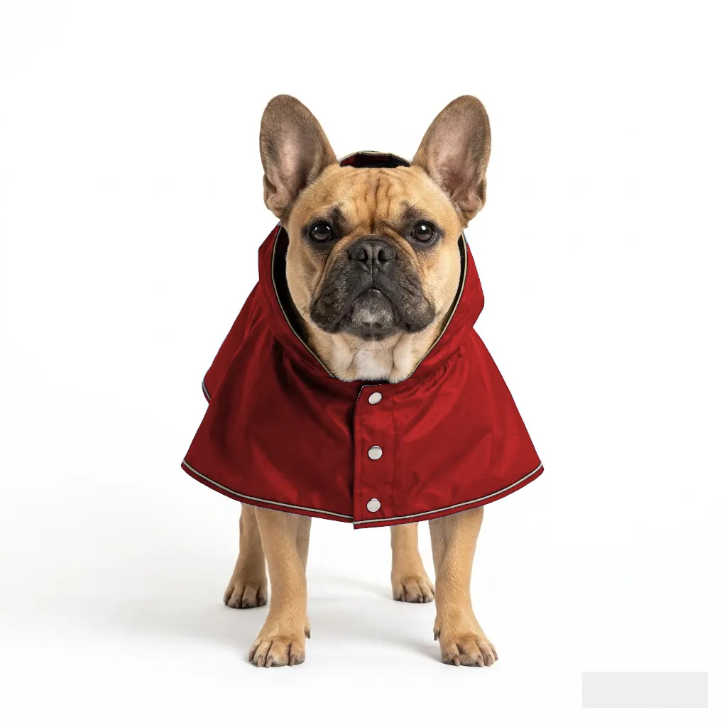 Red Dog Rain Poncho worn by a dog — fit reference