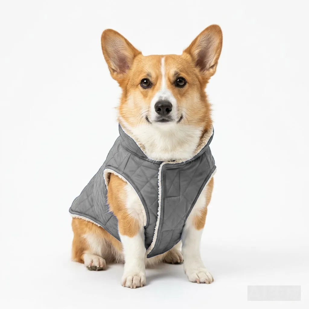 Charcoal Grey Dog Reversible Sherpa Vest worn by a dog — fit reference
