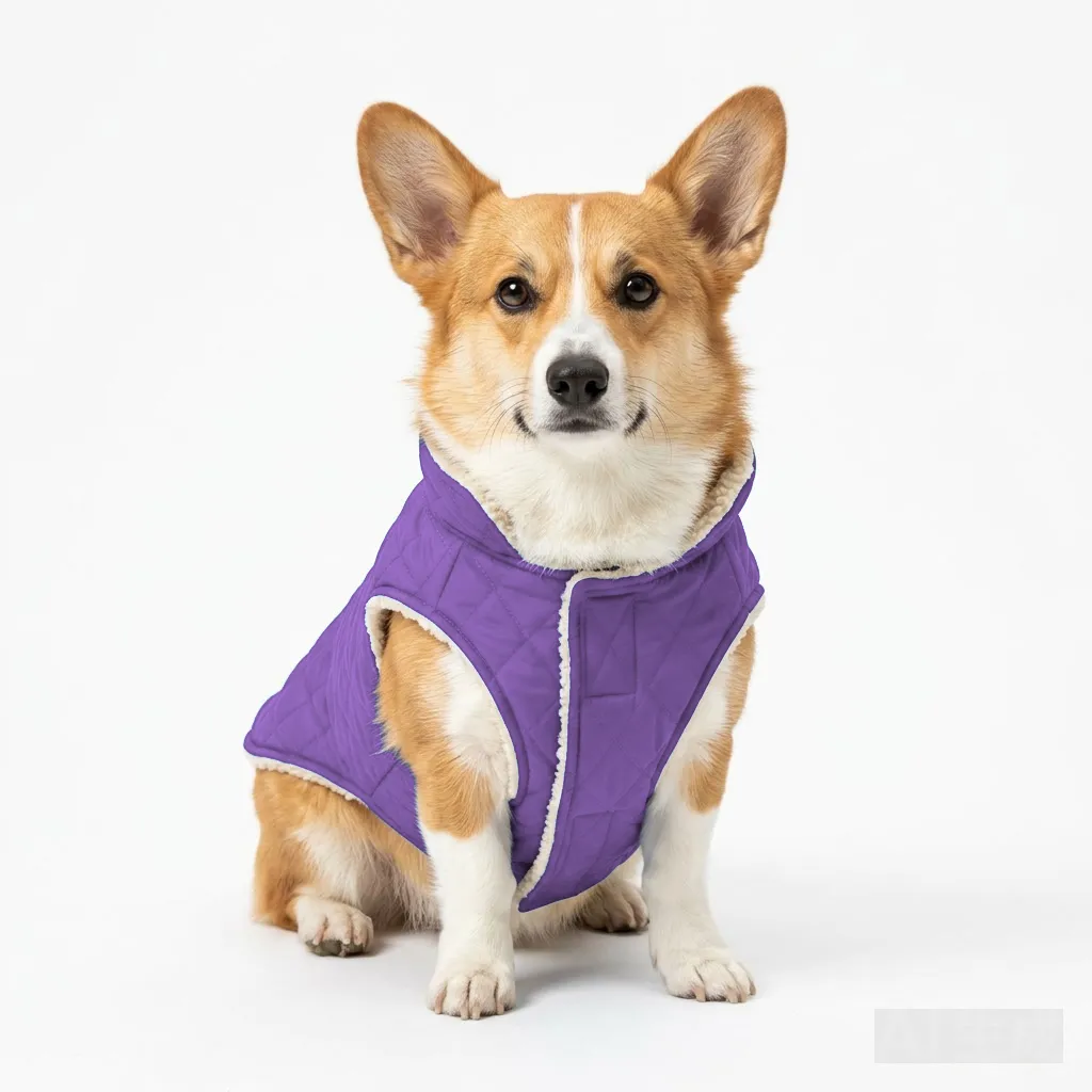 Lavender Dog Reversible Sherpa Vest worn by a dog — fit reference